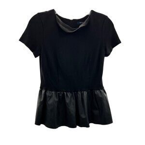 French Connection Women's Faux Leather Peplum Blouse Black Size XS